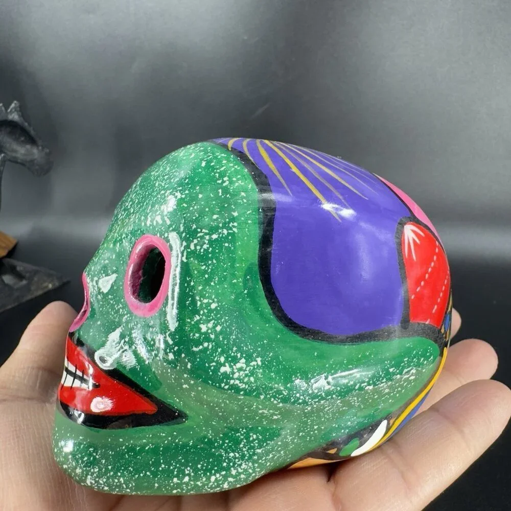 Mexican Pottery Day Of The Day‎ Skull Figurine Decor Hand Painted RedWare Figure